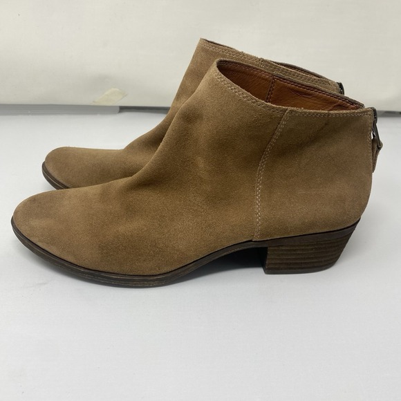 Lucky Brand Womens Ankle Shoes 9.5 Bootie Brown Leather LP-BELVVA Zip Block Heel - Picture 4 of 14